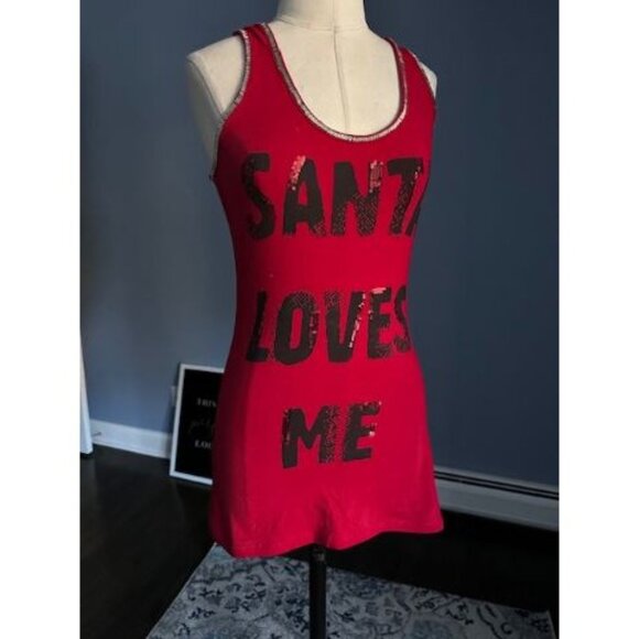 I.N.C. deep red Santa loves me tank top beaded trim SMALL - Picture 4 of 4